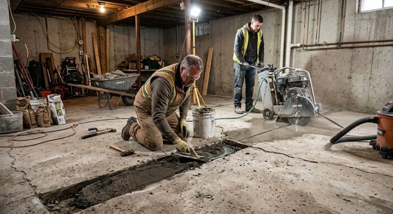 Cracked Basement Floor Repair in Leavenworth, KS